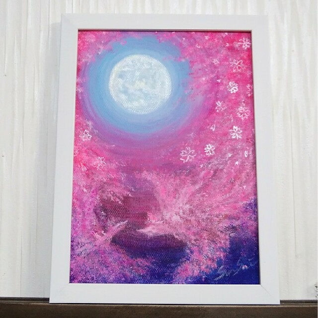 風水ヒーリング絵画＊恋色夜桜～月夜～愛情　出会い　縁結び　金運　願い　邪気払い ハンドメイドのインテリア/家具(アート/写真)の商品写真