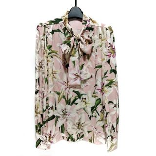 美品 ドルチェ&ガッバーナ DOLCE&GABBANA シャツ ブラウス ショート丈 ロングスリーブ 花柄 トップス レディース 38(S相当) ホワイト/グリーン/ピンク