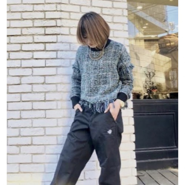 ZARA(ザラ)のZARA ザラ　未使用　フリンジ付きツイードトップス　L グリーン レディースのトップス(ニット/セーター)の商品写真