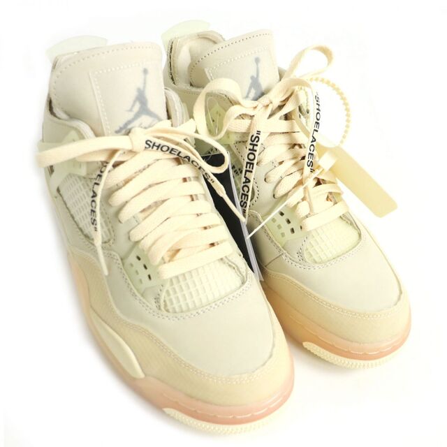 未使用品□ナイキ×オフホワイト エアジョーダン CV9388-100 AIR JORDAN 4 RETRO レースアップ ローカットスニーカー セイル 26cm 箱付