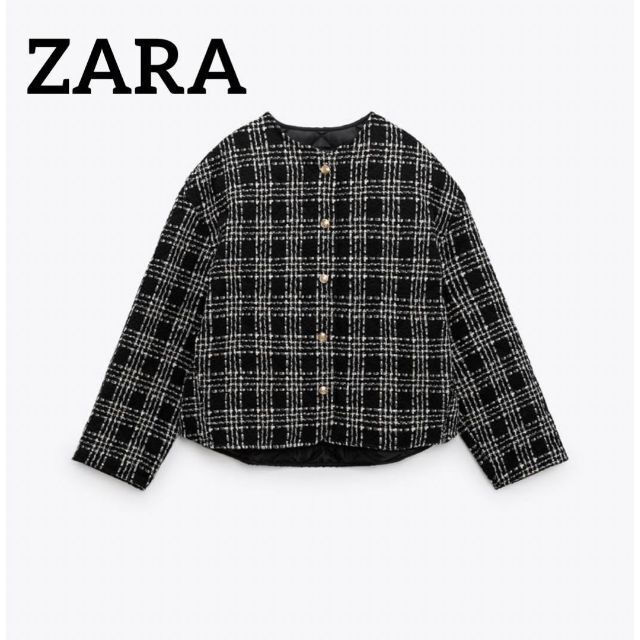 ZARA ツイード テクスチャー素材パフジャケット M