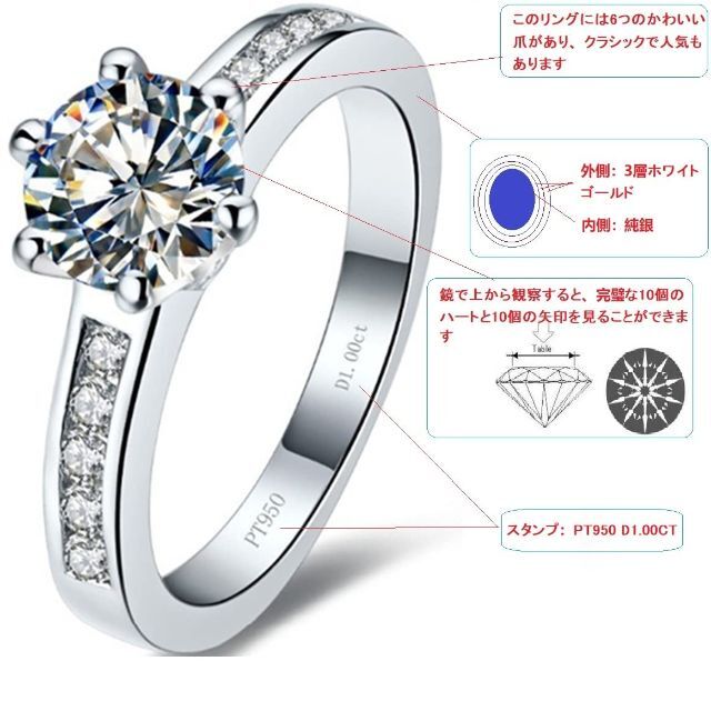 本物のスターリングシルバー1CT輝くダイヤモンドの女性結婚指輪ホワイトゴールドカ