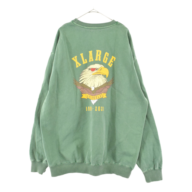 XLARGE(エクストララージ)のX-LARGE エクストララージ EAGLE LOGO PIGMENT CREWNECK SWEAT 101213012029 バックイーグルプリント クルーネックスウェットトレーナー グリーン メンズのトップス(スウェット)の商品写真