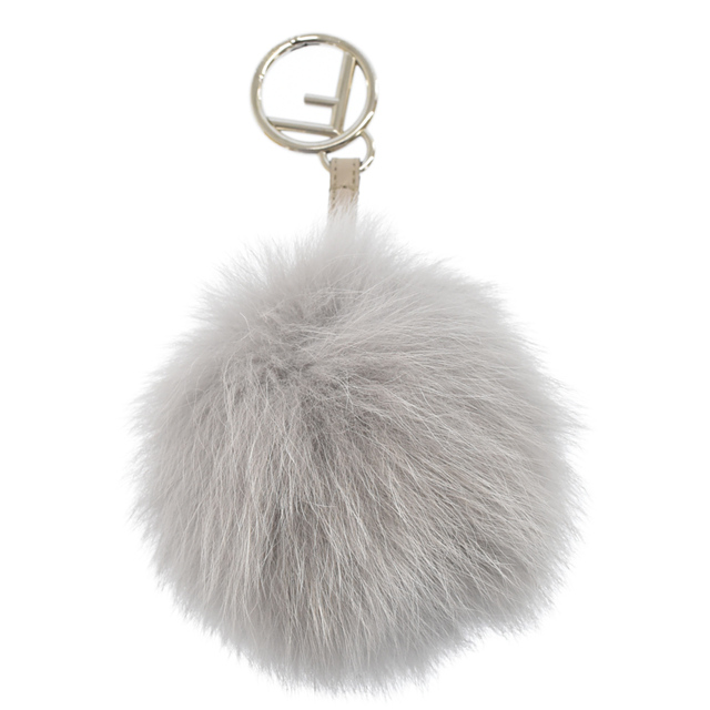 FENDI フェンディ ファーチャーム F金具 キーホルダー グレー/シルバー