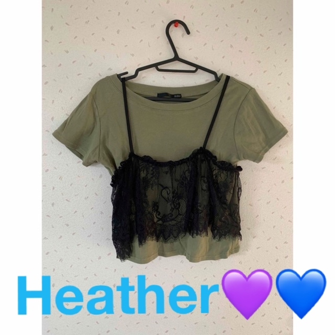 heather(ヘザー)のヘザー　黒　ビスチェ　カーキ　無地　ｔシャツ　黒レース レディースのトップス(Tシャツ(半袖/袖なし))の商品写真