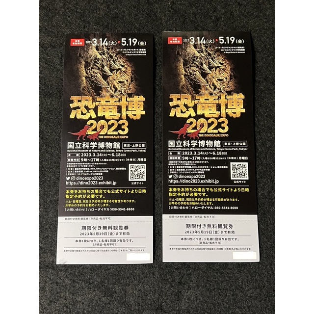 恐竜博2023 国立科学博物館 2枚セット チケットの施設利用券(美術館/博物館)の商品写真