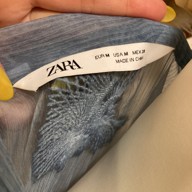 ♥u-040♥ ZARA シースルー 和テイスト ロングワンピース 水色 藍色 3