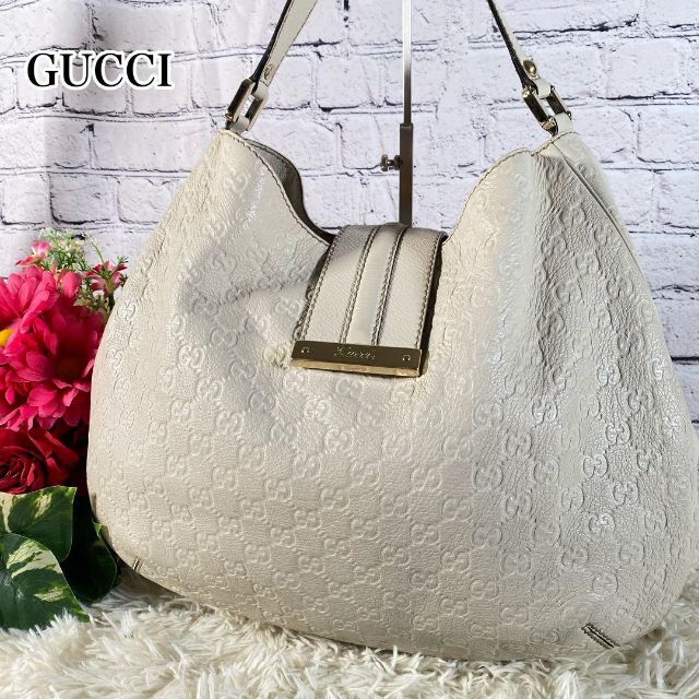 GUCCI グッチ ワンショルダーバッグ オールレザー シマ アイボリー A4可-