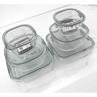 【新品】iwaki 耐熱ガラス保存容器 6点セット クールグレー(容器)