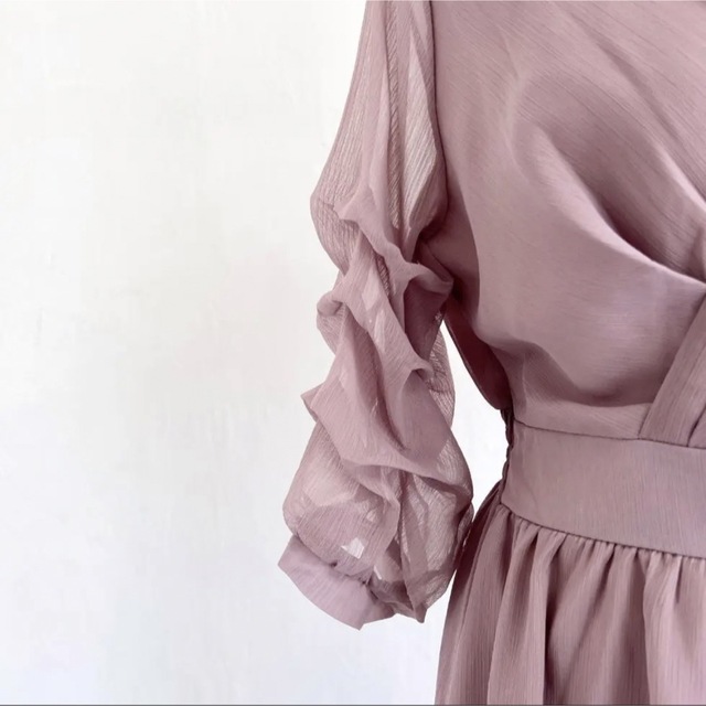 新品 ドレス ワンピース Lサイズ 結婚式 卒業式 紫 パープル 七分袖 8