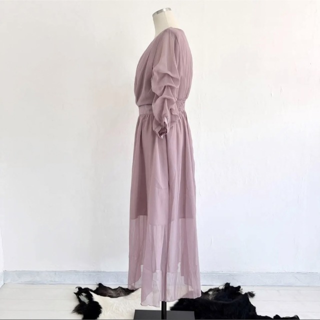 新品 ドレス ワンピース Lサイズ 結婚式 卒業式 紫 パープル 七分袖 4