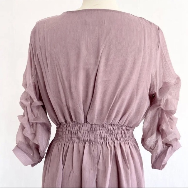 新品 ドレス ワンピース Lサイズ 結婚式 卒業式 紫 パープル 七分袖 7