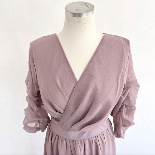 新品 ドレス ワンピース Lサイズ 結婚式 卒業式 紫 パープル 七分袖 6