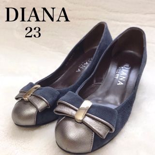 ダイアナ(DIANA)のDIANA ダイアナ 23cm パンプス ネイビー ゴールド スエード リボン(ハイヒール/パンプス)