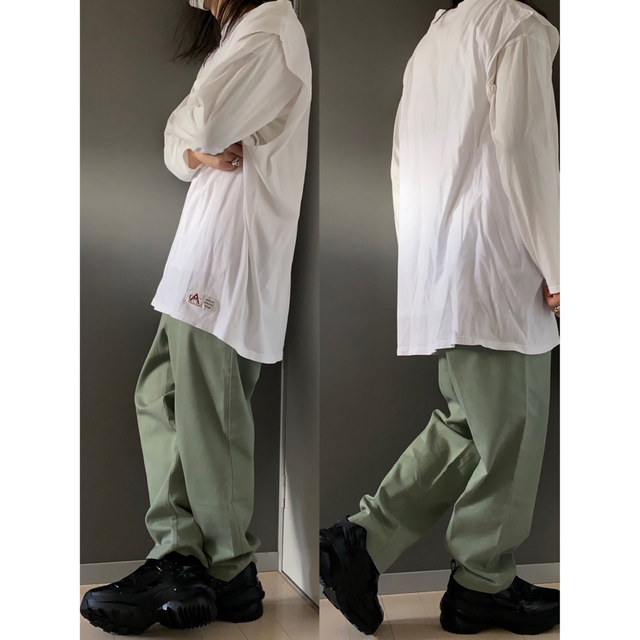 古着 ビンテージ 80-90s USA 緑 ラフ 太め パンツ ゆるだぼ 美品 超