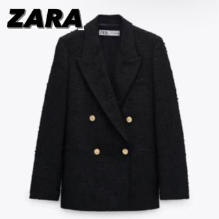 ZARA - テクスチャー素材ブレザー 黒 ZARA S ジャケット ダブル