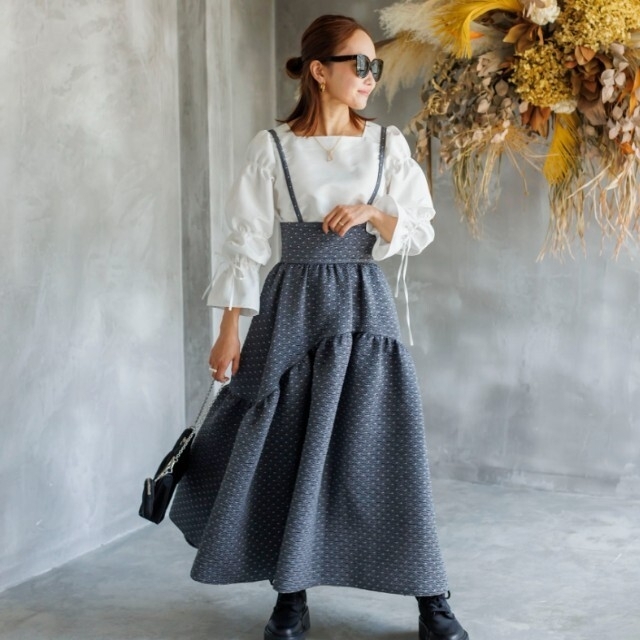 ブルレア☆グレーXS☆ジャガードサスペンダースカート☆ ブルレア☆グレーXS☆ジャガードサスペンダースカート☆