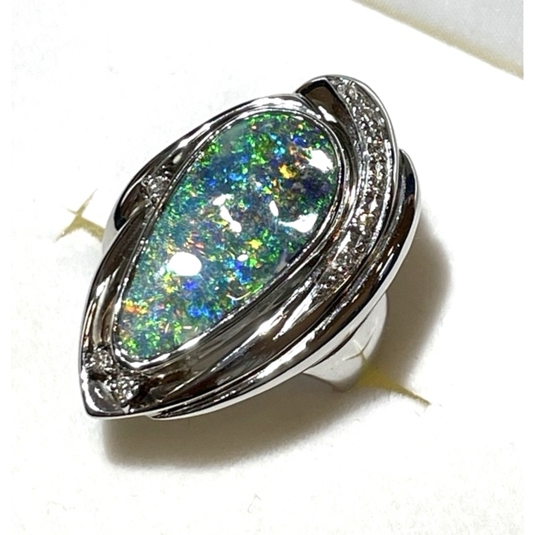 ☆Pt900 ボルダーオパール5.18ct&ダイヤ付きリング☆ レディースのアクセサリー(リング(指輪))の商品写真