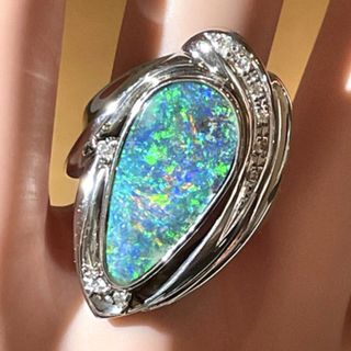 ☆Pt900 ボルダーオパール5.18ct&ダイヤ付きリング☆(リング(指輪))