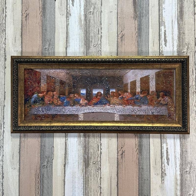 輸入雑貨 天然石 名画 『最後の晩餐』クリスタルアート 絵画 水晶絵