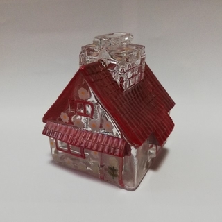 ガラスの家　貯金箱　赤い屋根　煙突　花模様　昭和レトロ　メルヘン　置物(置物)