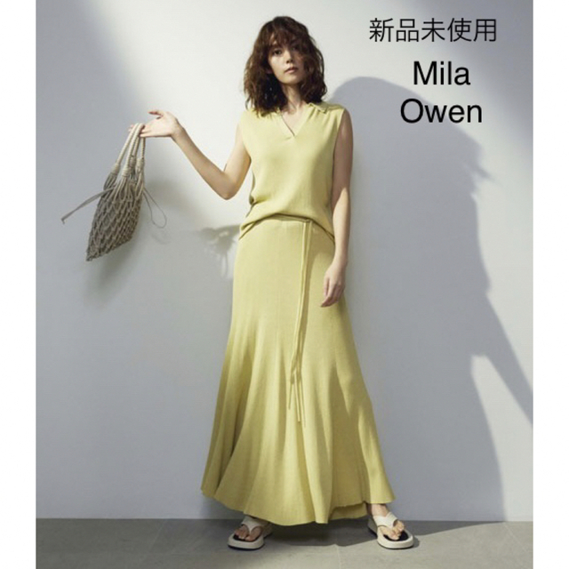 Mila Owen - 未使用♢Mila Owen 衿付ノースリニットパネルスカート