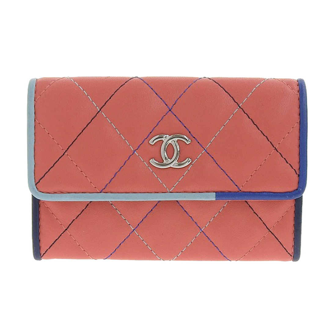 CHANEL(シャネル)のシャネル CHANEL マトラッセ カードケース 名刺入れ レザー ピンク×ブルー 27番台 中古 新入荷 CH0845 レディースのファッション小物(名刺入れ/定期入れ)の商品写真