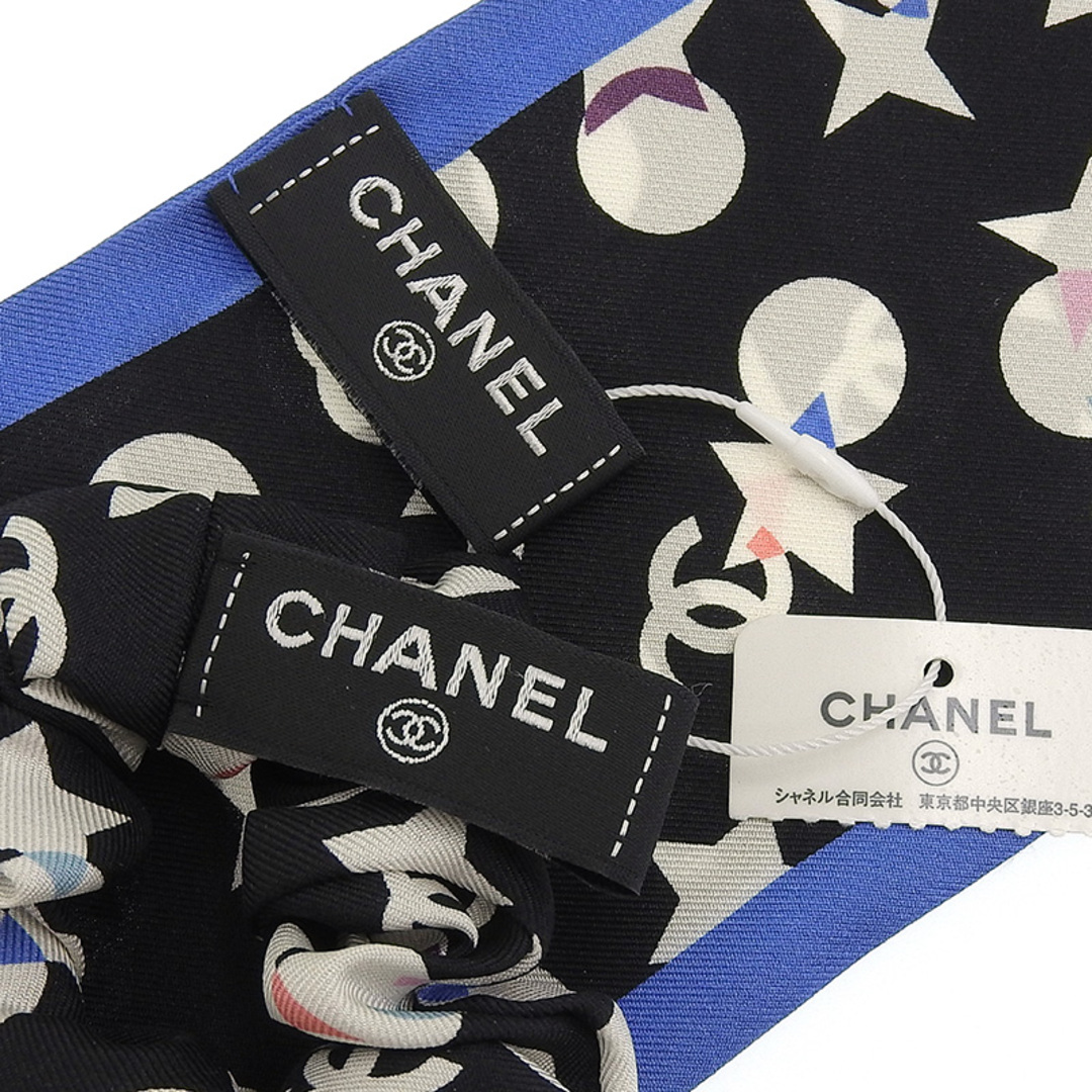 シャネル CHANEL ツイリースカーフ シュシュ ココマーク シルク ブルー×ブラック 中古 新入荷 CH0847 シャネル CHANEL ツイリースカーフ シュシュ ココマーク シルク ブルー×ブラック 中古 新入荷 CH0847