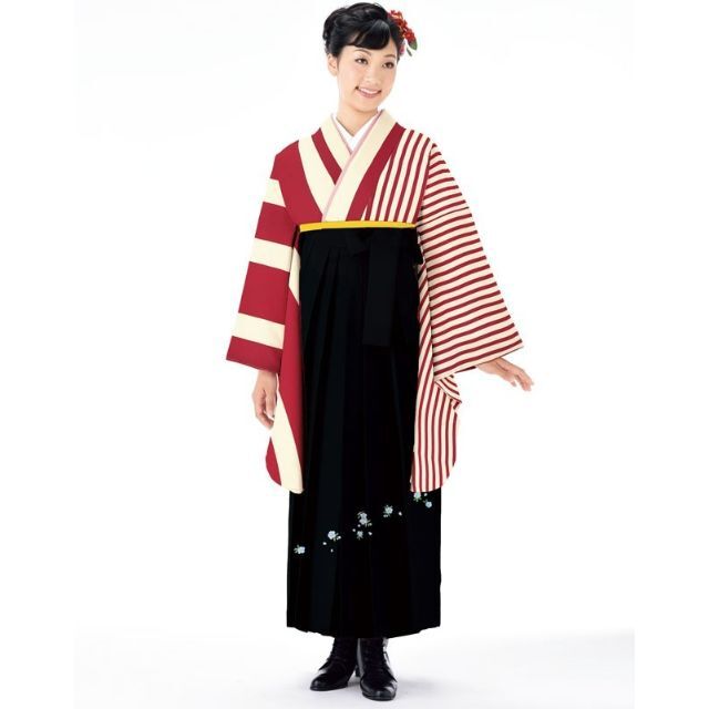 別途￥5500肌着二尺袖 袴フルセット 半身仕立 赤×ベージュ ショート 袴変更可 NO32330