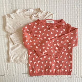 エイチアンドエム(H&M)のH&M 92 100リボン付きニットトップス 小花柄 2枚セット(ニット)