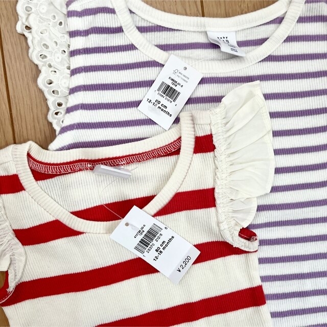 babyGAP(ベビーギャップ)の新品　baby gap タンクトップセット　80 フリル　リブ　女の子　ボーダー キッズ/ベビー/マタニティのベビー服(~85cm)(シャツ/カットソー)の商品写真