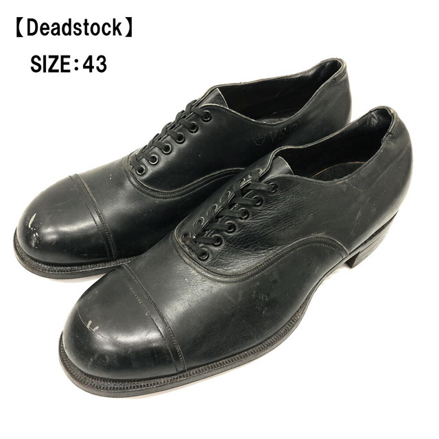 【Deadstock】キャップトゥ 内羽根 レザーシューズ ドレスシューズ 6ホール  サイズ：43 ブラック 箱無し デッドストック 新古品 mellow