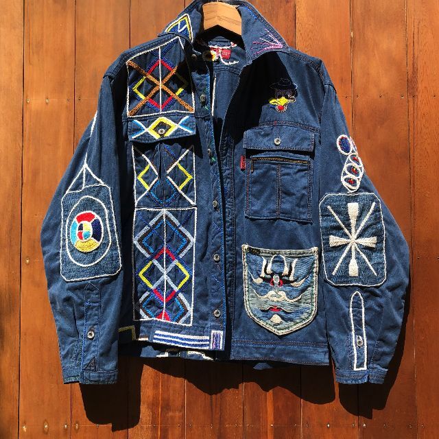 通販大特価 チェーン刺繍 ヘヴィーコットンシャツ L リメイク 一点物