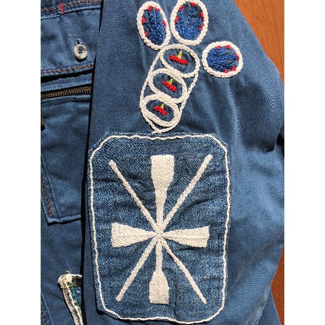 チェーン刺繍 ヘヴィーコットンシャツ L リメイク 一点物