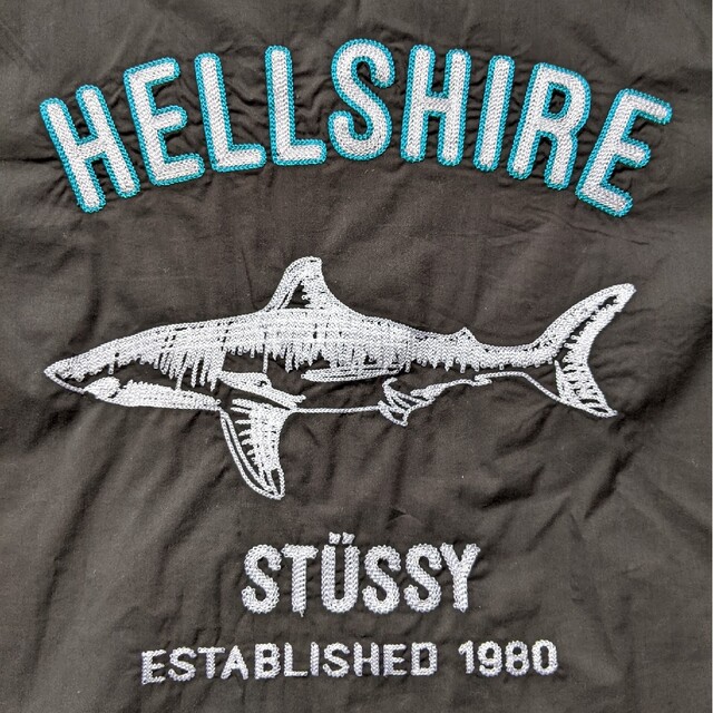 STUSSY　半袖シャツ　ボウリング　Lサイズ 黒色　シャーク　サメ　刺繍