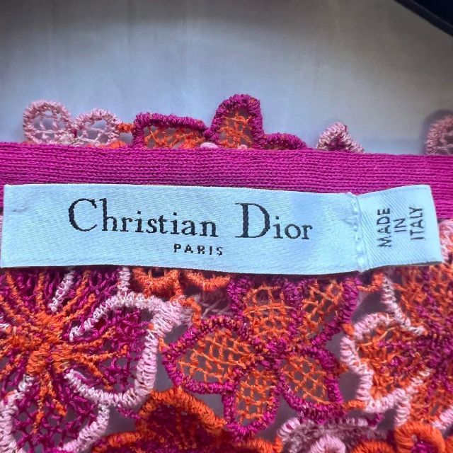 美品】Christian Dior フラワーレースワンピース ピンク L 膝丈 100