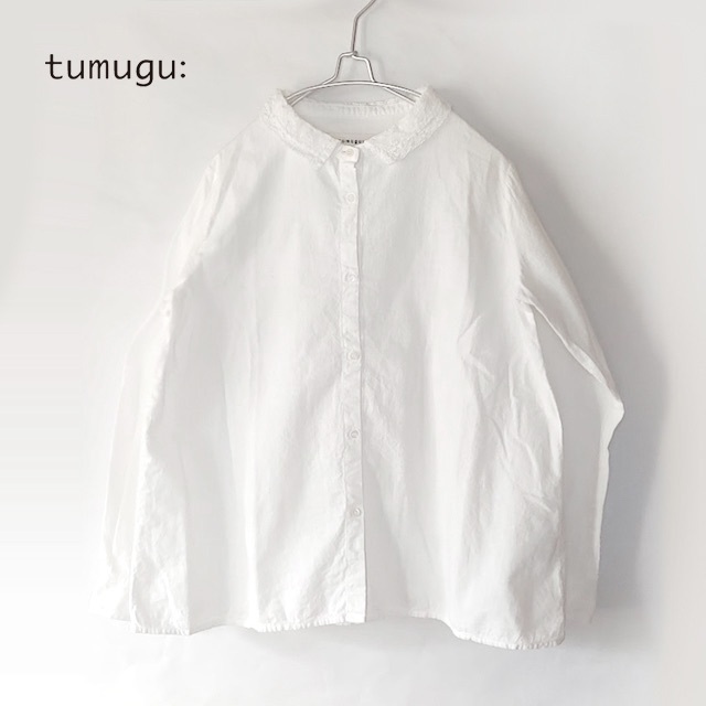 美品 tumugu:✨ツムグ レース襟 コットンキャンブリック起毛 ブラウス