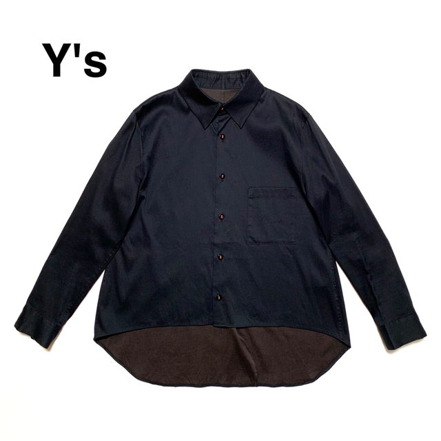 ☆良品 ワイズ Y's ショート フロント アシンメトリー シャツ 黒 日本