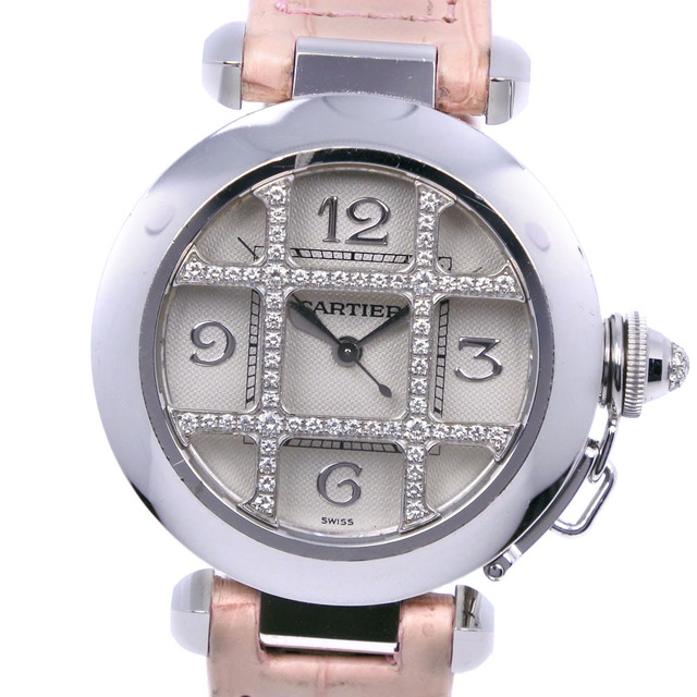 Cartier - 【CARTIER】カルティエ パシャ32 グリットダイヤ WJ101456 K18ホワイトゴールド×ダイヤモンド シルバー 自動巻き レディース 白文字盤 腕時計