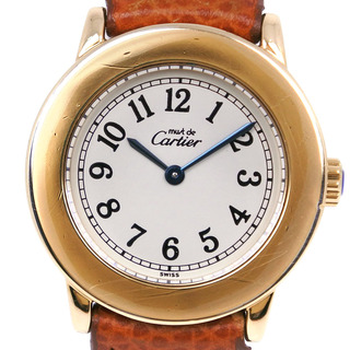 カルティエ(Cartier)の【CARTIER】カルティエ マストロンド ヴェルメイユ シルバー925×レザー 茶 クオーツ アナログ表示 レディース ベージュ文字盤 腕時計(腕時計)