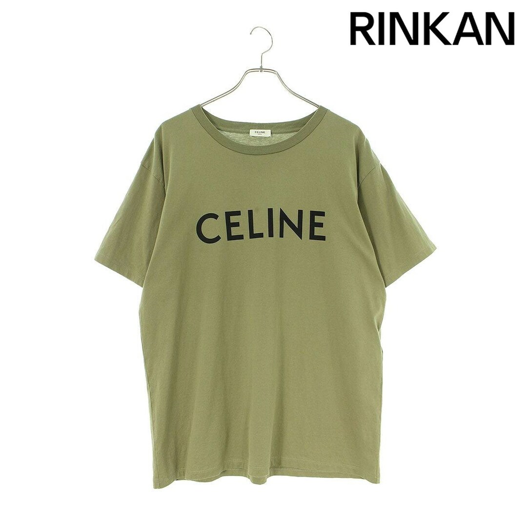 CELINE セリーヌ 22AW ルーズフィット ロゴプリント半袖カットソー Tシャツ カーキ 2X681671Q