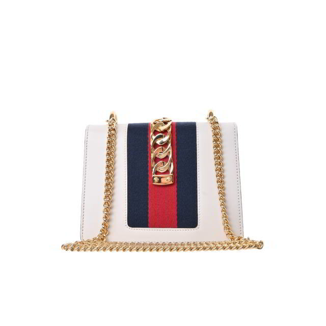 GUCCI シルヴィ レザー チェーン ショルダー バッグ ホワイト GUCCI シルヴィ レザー チェーン ショルダー バッグ ホワイト