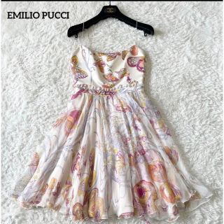 エミリオプッチ(EMILIO PUCCI)のエミリオプッチ　ワンピース　ドレス　総柄　バタフライ　蝶　シルク100%(ひざ丈ワンピース)