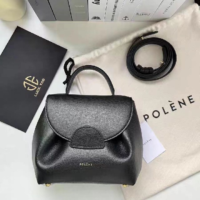 大きい割引 新品 ポレーヌ ヌメロ・アン ハンドバッグ ブラック POLENE