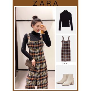 ザラ(ZARA)のZARA チェックキャミソールワンピース　サロペットワンピ(ロングワンピース/マキシワンピース)