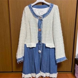 【美品/日本製】nina mewニーナミュウ/ツイードワンピースドレス入学式にも