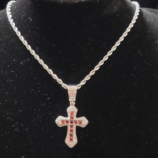 クロス ネックレス ルビー ジルコニア CZ ブリンブリン 十字架