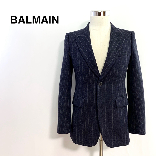 ☆良品 バルマン カシミヤ混 1B ストライプ テーラードジャケット