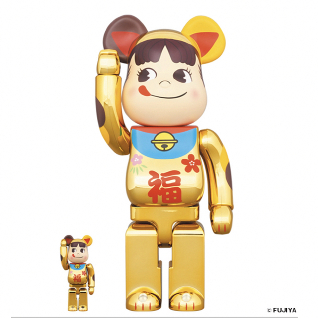 BE@RBRICK 招き猫 ペコちゃん 福 金メッキ 100％ & 400％ エンタメ/ホビーのおもちゃ/ぬいぐるみ(キャラクターグッズ)の商品写真