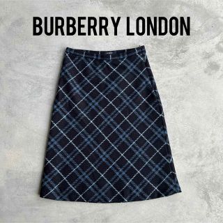 バーバリー(BURBERRY)のバーバリーロンドン チェック ウール スカート 紺 イタリア製(ひざ丈スカート)